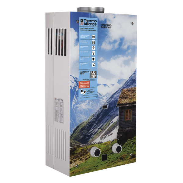 Колонка газова димохідна Thermo Alliance JSD20-10GC 10 л панель скляна з малюнком гори