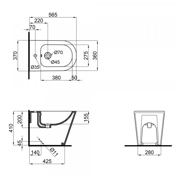 Біде підлогове Qtap Stork/Swan 560х360х410 White QT15443378W