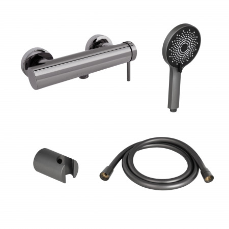 Комплект для душа Qtap Robin Black Chrome: Смеситель QTROB4060102K + Держатель QT829910842854GRP + Шланг QTHADPVC160G +Лейка QTRUCA120R3GRP