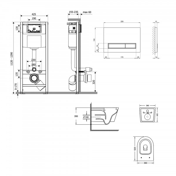Готове рішення Qtap для ванної кімнати: підвісний унітаз Swan Ultra Quiet 520x360x320 + комплект інсталяції Nest 4 в 1 (лінійна клавіша White)