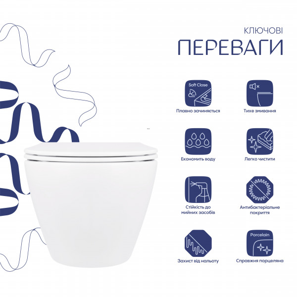 Унітаз підвісний Qtap Jay безобідковий з сідінням Soft-close QT07335176W