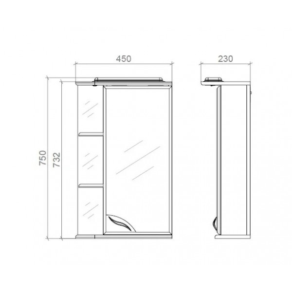 Шафа з дзеркалом з поличками і підсвіткою 45см Права тест