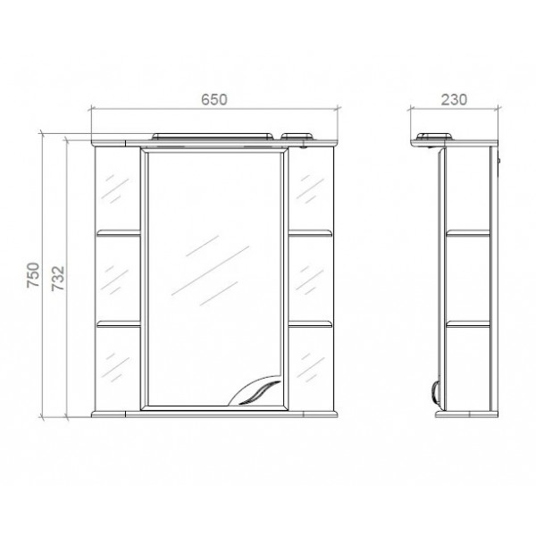 Шафа з дзеркалом з поличками і підсвіткою 65см Ліва