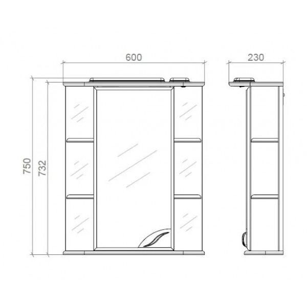 Шафа з дзеркалом з поличками і підсвіткою 60см Ліва