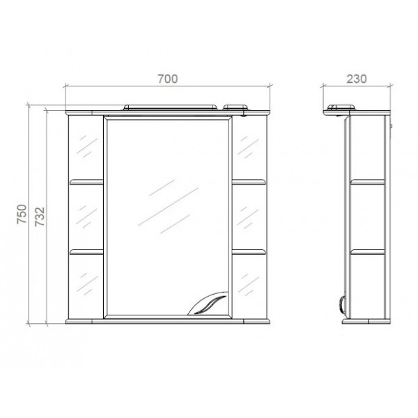 Шафа з дзеркалом з поличками і підсвіткою 70см Ліва