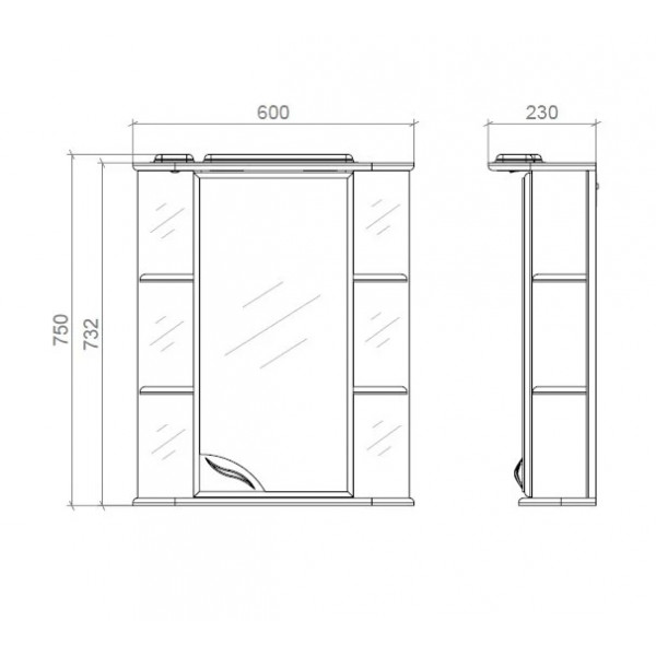 Шафа з дзеркалом з поличками і підсвіткою 60см Права