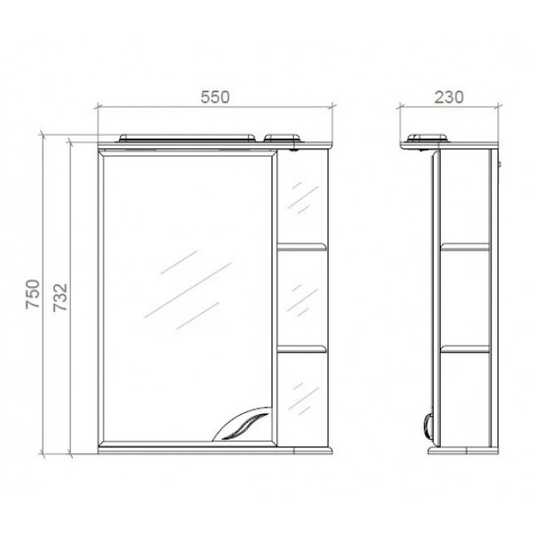 Шафа з дзеркалом з поличками і підсвіткою 55см Ліва