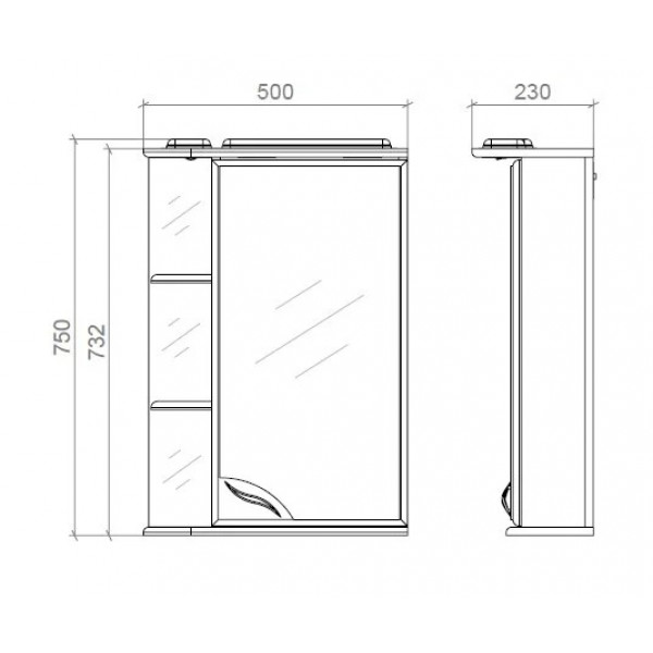 Шафа з дзеркалом з поличками і підсвіткою 50см Права
