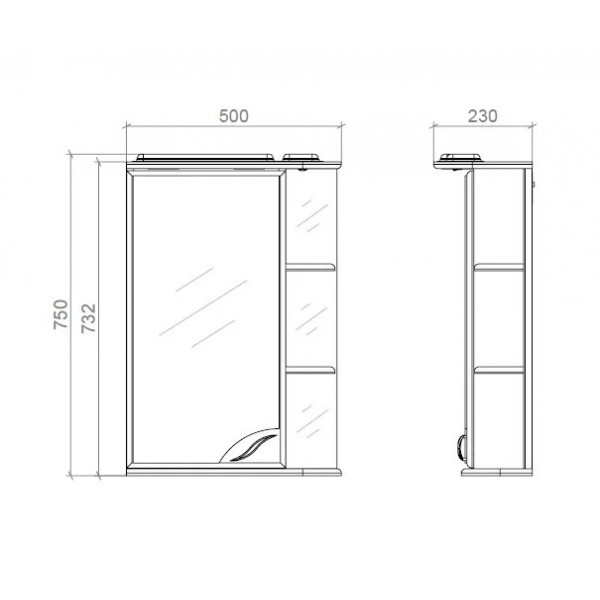 Шафа з дзеркалом з поличками і підсвіткою 50см Ліва