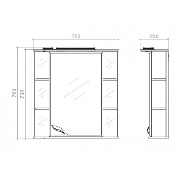 Шафа з дзеркалом з поличками і підсвіткою 70см Права