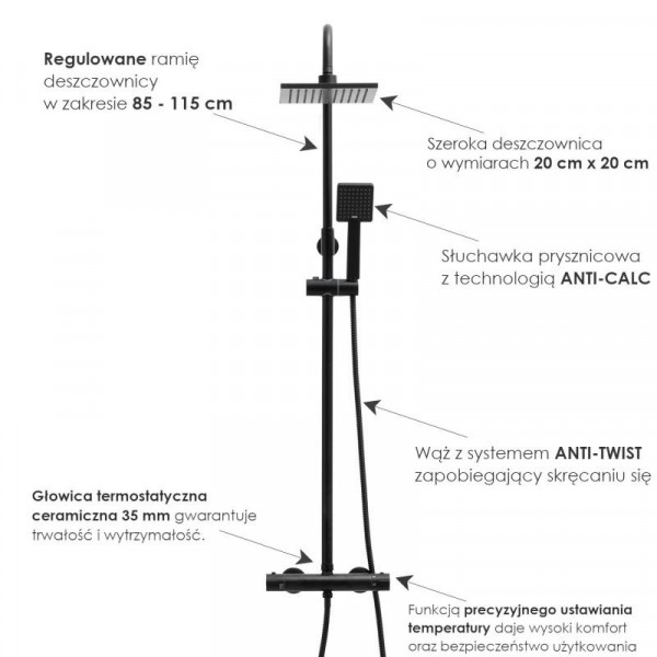 Душовий гарнітур YOKA FLOVA 20 BLACK з термостатом