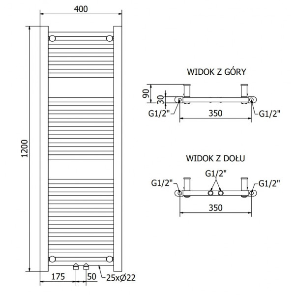 Сушка для рушників MEXEN MARS 120х40 WHITE 400W електричний 2.0