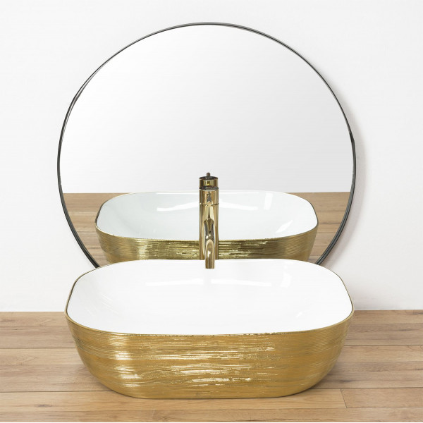 Умывальник (раковина) REA FLORIA BRUSHED GOLD WHITE накладной *