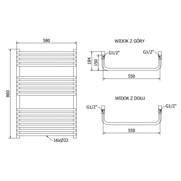 Сушка для рушників MEXEN APOLLO 86х55 WHITE 600W електрична