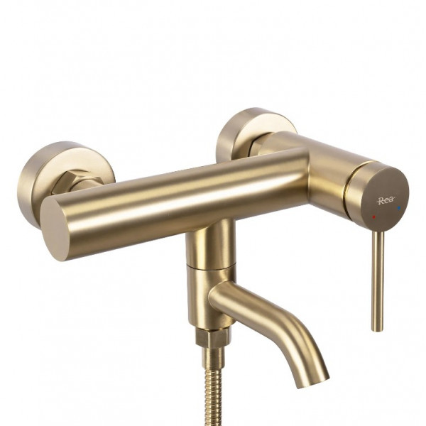 Змішувач для ванни та душу REA CLIF BRUSHED GOLD настінний з виливом