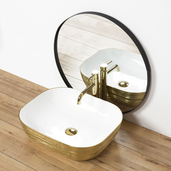 Умывальник (раковина) REA FLORIA BRUSHED GOLD WHITE накладной *