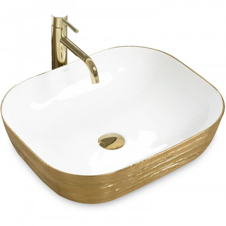 Умывальник (раковина) REA FLORIA BRUSHED GOLD WHITE накладной *