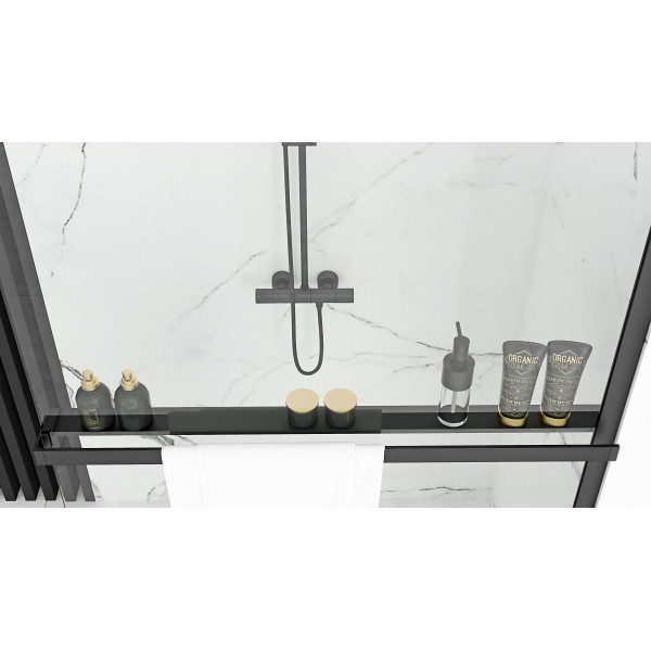 Душевая стенка REA BLER-1 80 BLACK с полкой EVO