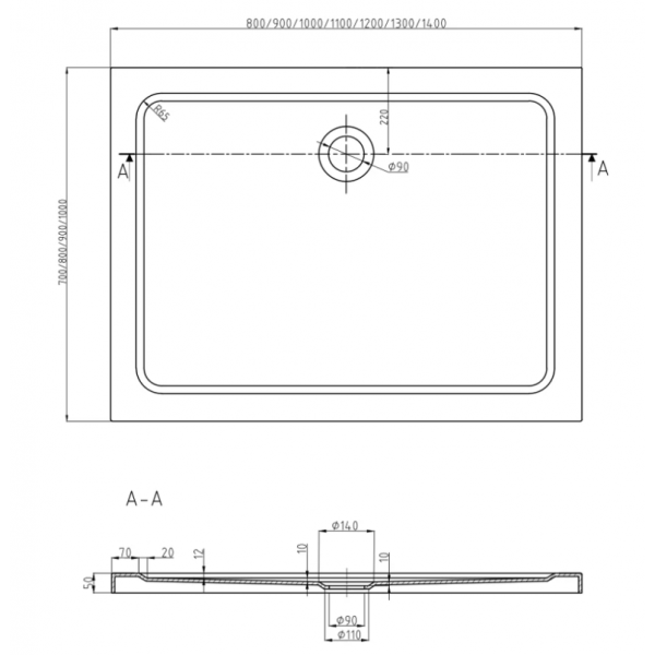 Душовий піддон MEXEN FLAT 110x100 WHITE