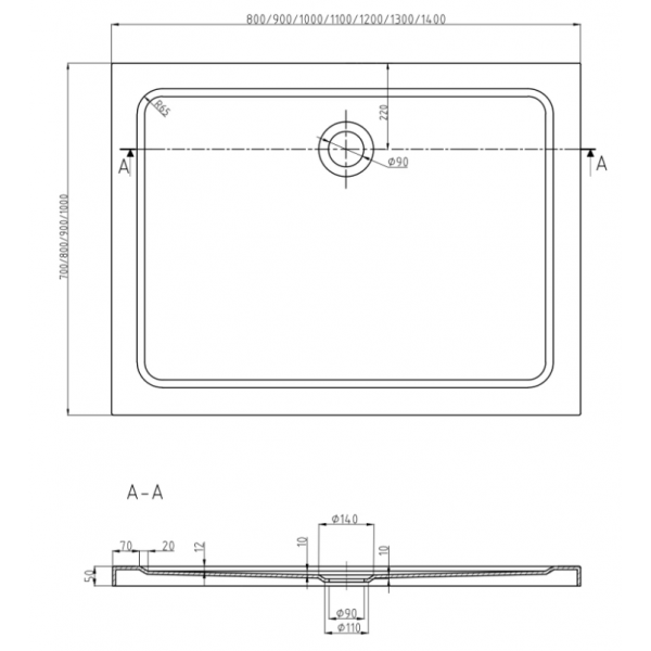 Душовий піддон MEXEN FLAT 110x80 WHITE-B