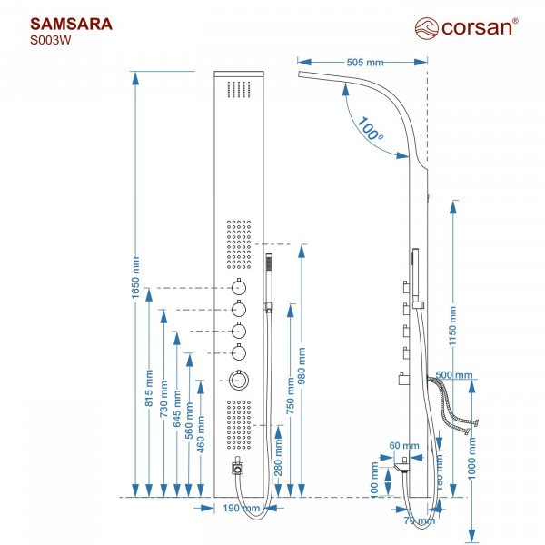 Душова панель CORSAN SAMSARA GRAPHITE GunMetal з виливом