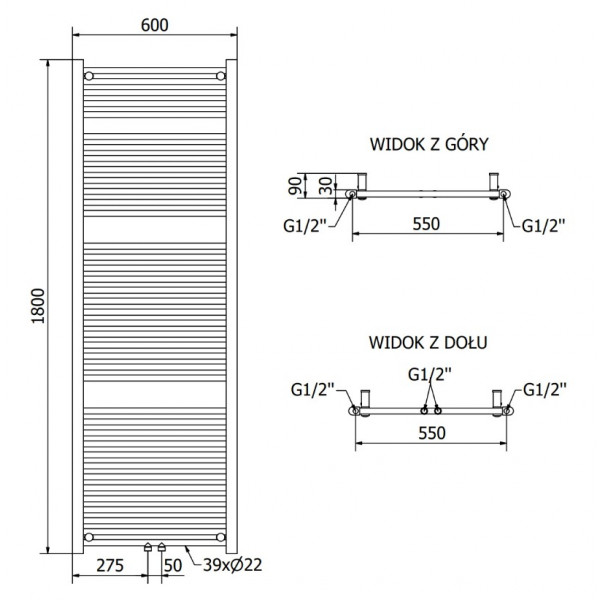 Сушка для рушників MEXEN MARS 180х60 WHITE 900W електрична 2.0