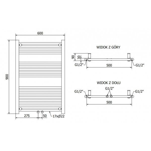 Сушка для рушників MEXEN MARS 90х60 WHITE 400W електрична 2.0