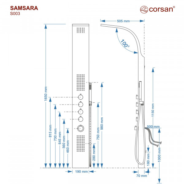 Душова панель CORSAN SAMSARA GRAPHITE GunMetal