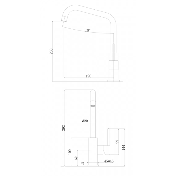 Змішувач кухонний Fabiano FKM 53 SS Inox 8232.401.0774