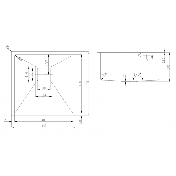 Нержавіюча мийка Fabiano Quadro 44 Celldecor Nano Graphite 8216.401.1703