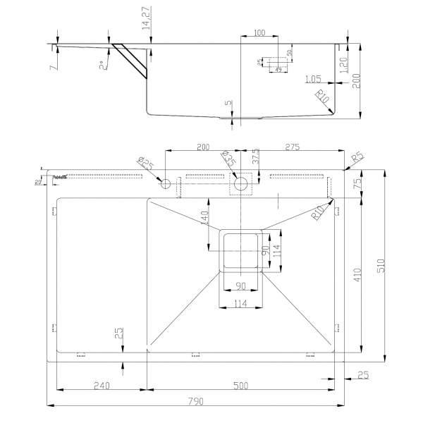 Кухонне миття Fabiano TOP 79 XL Right (79x51) 1.2мм 8216.401.0699