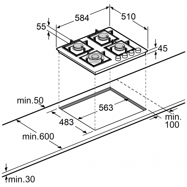 Варильна поверхня газова Fabiano FHG 8244 VGHT Diamond Black 8111.406.1848