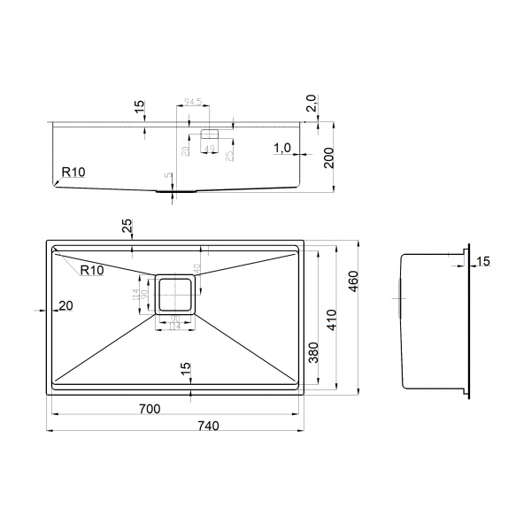 Нержавіюча мийка Fabiano Quadro Center 74 Celldecor 8216.401.1907