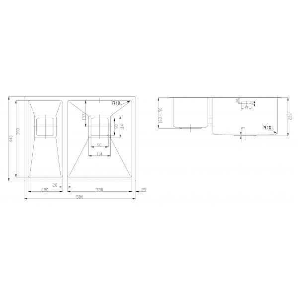 Кухонна мийка Fabiano Quadro 58 R10 R(58x44) 1,20 мм 8216.401.0075