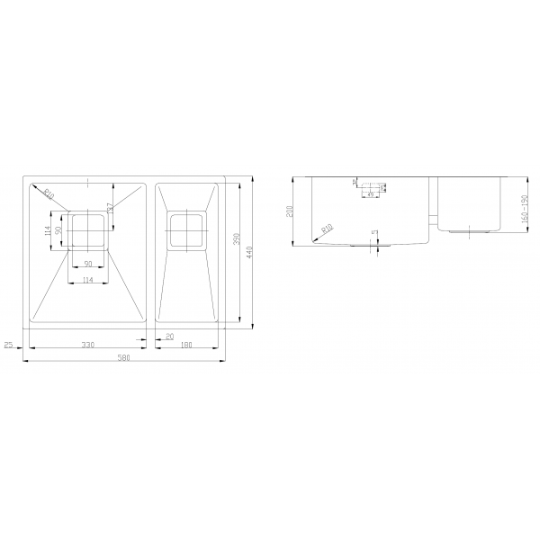Кухонна мийка Fabiano Quadro 58 R10 L(58x44) 1,20 мм 8216.401.0076