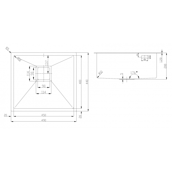 Кухонне миття Fabiano Quadro 49 Nano Copper R10 (49x44) 1,20 мм 8216.401.0898