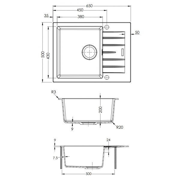 Гранітна мийка Fabiano Classic 65x50 Alpine white 8221.301.1618
