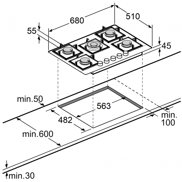 Варильна поверхня газова Fabiano FHG 8655 VGHT Inox 8112.406.1478