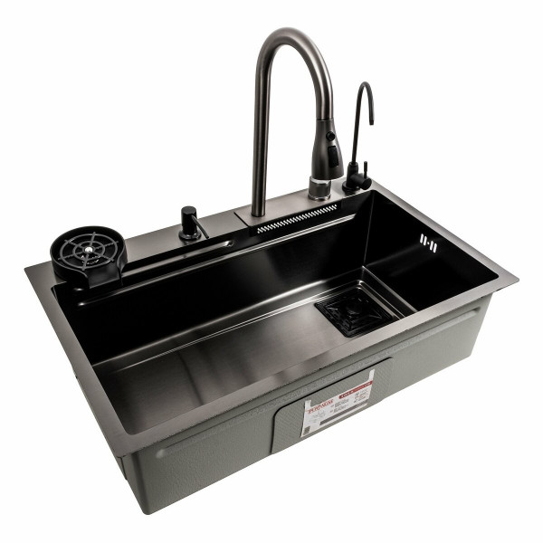 Кухонна мийка чорна PVD 75*46F Platinum Handmade 