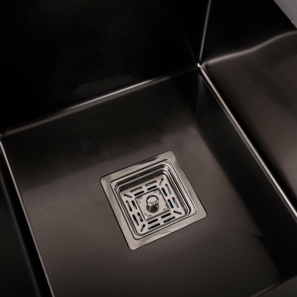 Кухонна мийка Platinum Handmade PVD HDB чорна 780х480х230 на дві чаші (квадратний сифон,3.0/1.0)