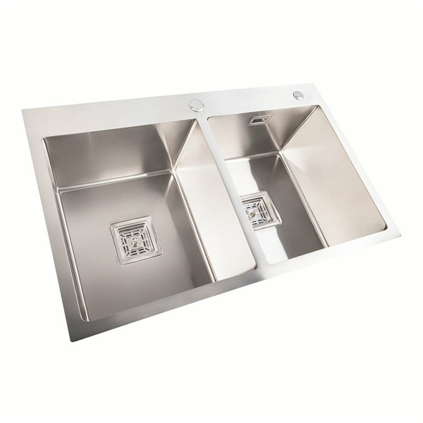 Кухонна мийка нержавійка Platinum Handmade HDB 78*48 на дві чаші (квадратний сифон,3.0/1.0)