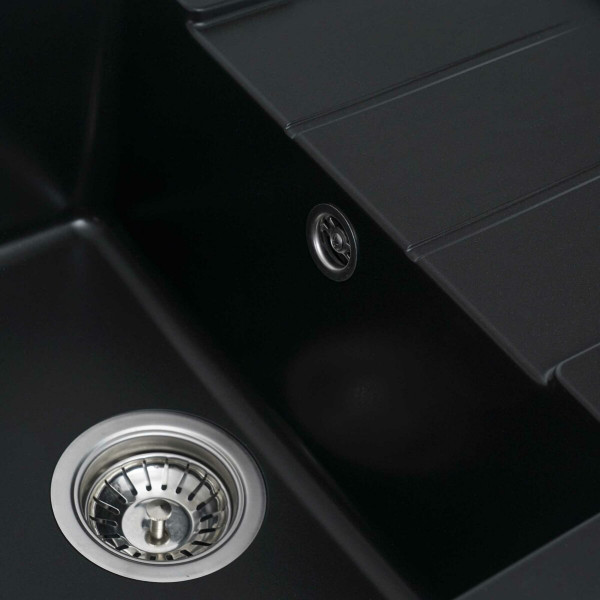 Гранітна мийка для кухні Platinum 6550 INTENSO матова Чорна, АВТО