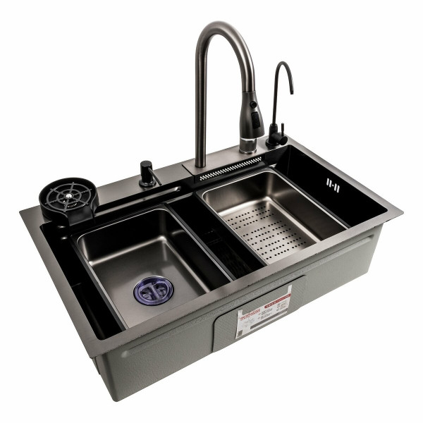 Кухонна мийка чорна PVD 75*46F Platinum Handmade 