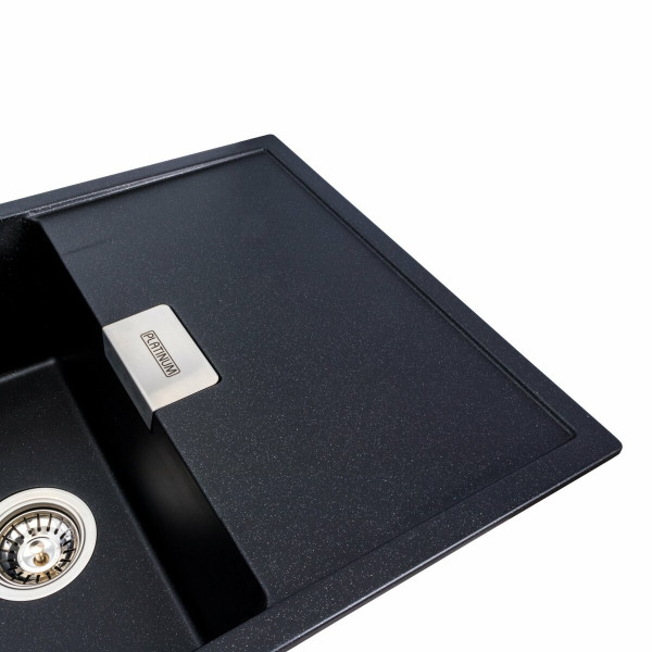 Гранітна мийка для кухні Platinum 8650 DIAMOND матова (чорний металік), L