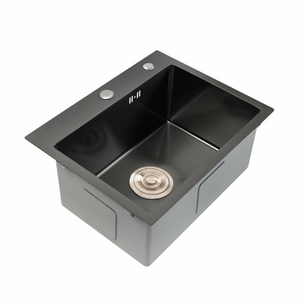 Кухонна мийка 50*45 PVD чорна Platinum Handmade (сифон круглий, 3,0/0,8)