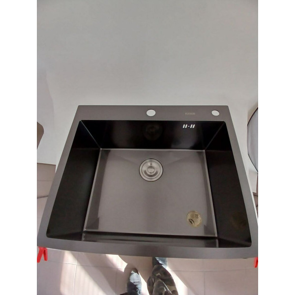 Кухонна мийка 60*50 PVD чорна Platinum Handmade (сифон круглий, 3,0/0,8)