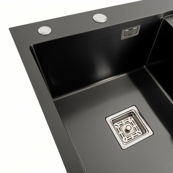 Кухонна мийка чорна Platinum PVD Handmade 65*50 L(квадратний сифон 3,0/1)