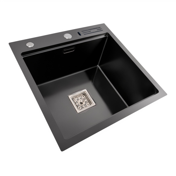 Кухонна мийка 50*50 PVD чорна Platinum Handmade з підставкою для ножів