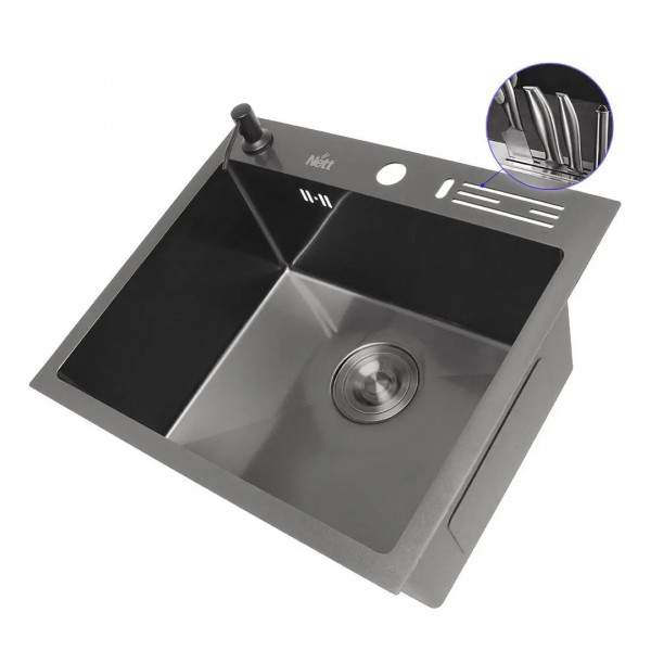 Черная мойка на кухню 45 см накладная 1.5 мм из нержавейки Nett NВ-5245