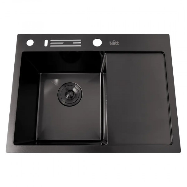 Черная кухонная мойка накладная с правым крылом 1.5 мм Nett NB-6045(R)